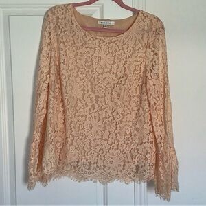 Rose & Olive Large Blush Pink Lace Knit Lined Flutter Sleeves Preppy Top Blouse
